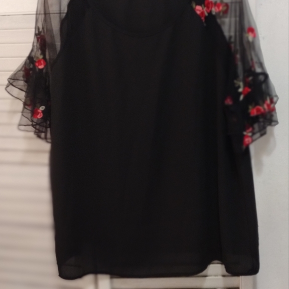 SHEIN Tops - #7 Shein Floral Embroidery Mesh Panel Blouse